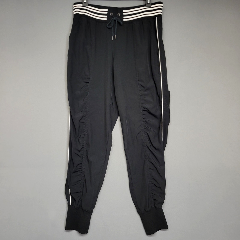 Halcyon Pants Womens Large Striped Jogger Ruched Piped Track Athletic Activewear